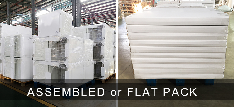 Real factory comparison of assembled cabinets and flat-pack cabinet panels