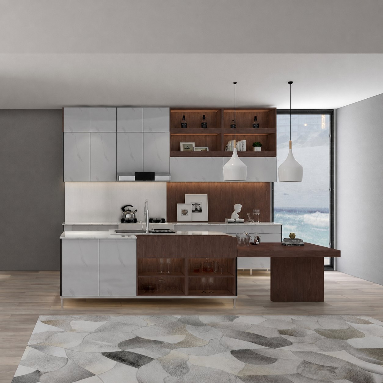 Aluminium-frame modular kitchen cabinets