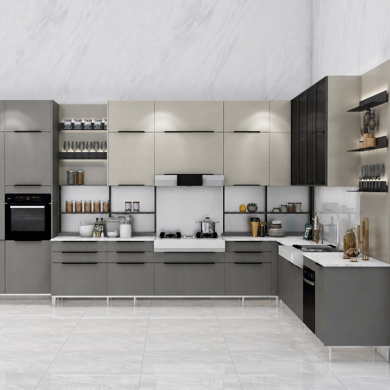 Blue melamine modular kitchen cabinets