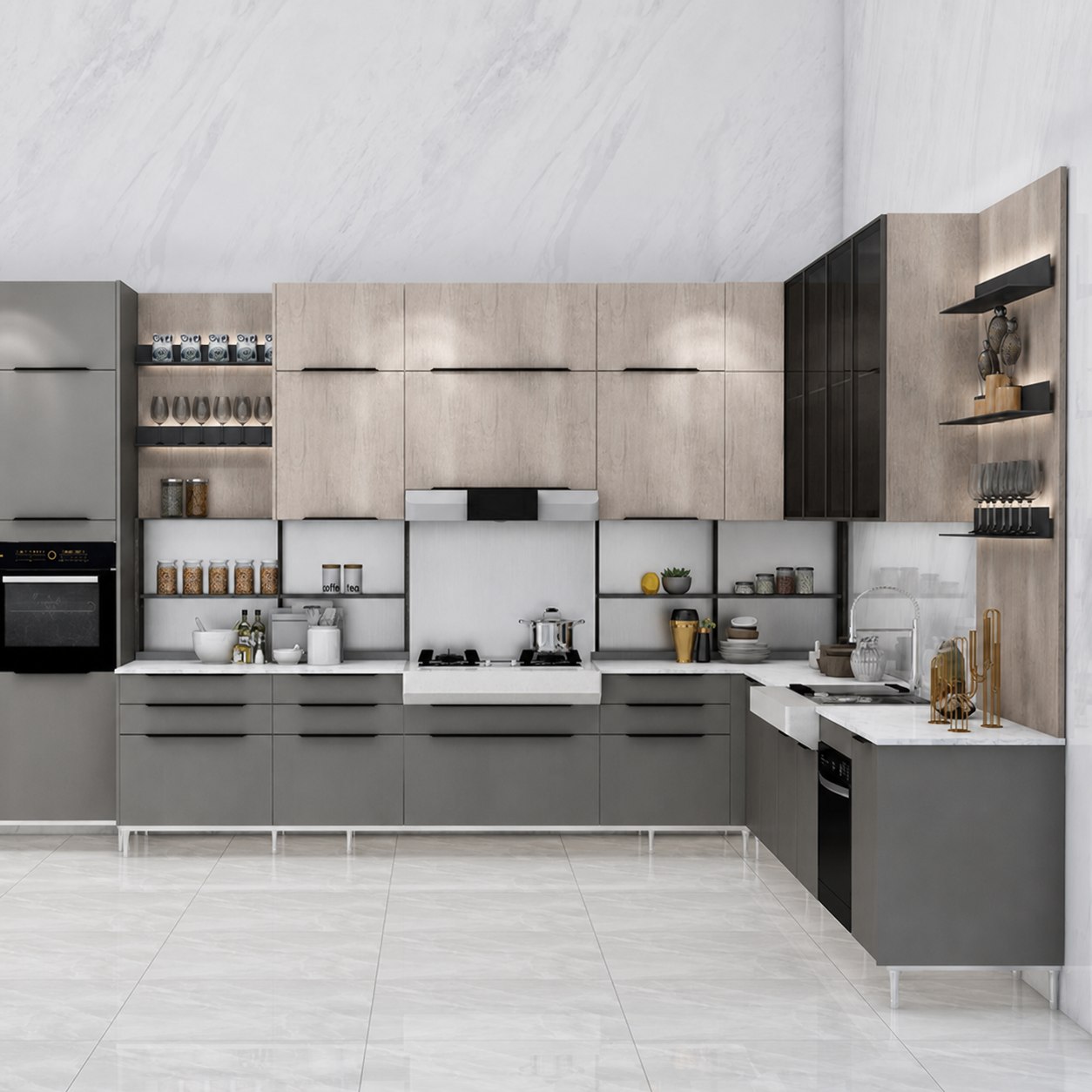 Blue minimalist modular kitchen cabinets