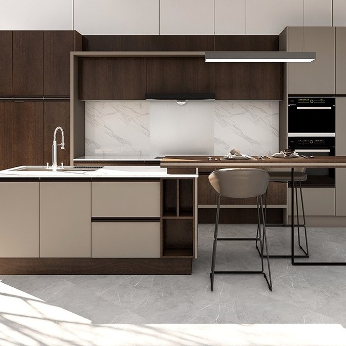Warm wood complete kitchen with island