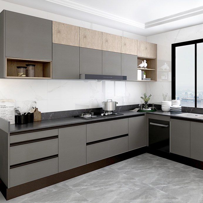 Dark grey corner kitchen cabinets