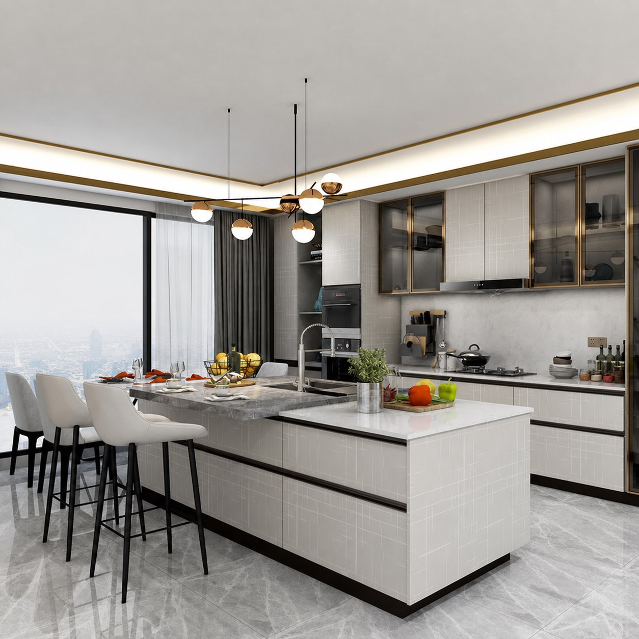 High-gloss modern modular kitchen cabinets
