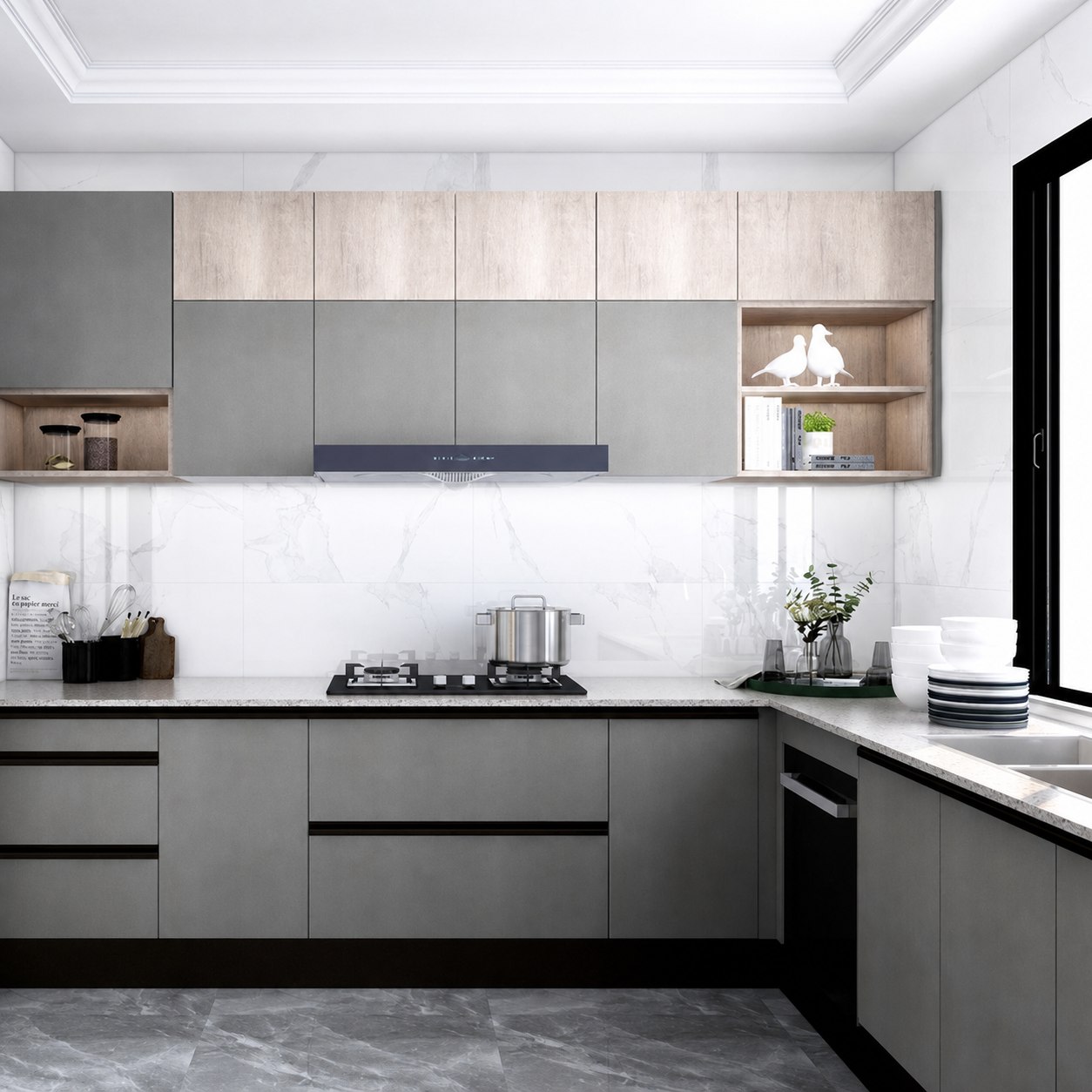 Neutral modular kitchen for home renovation