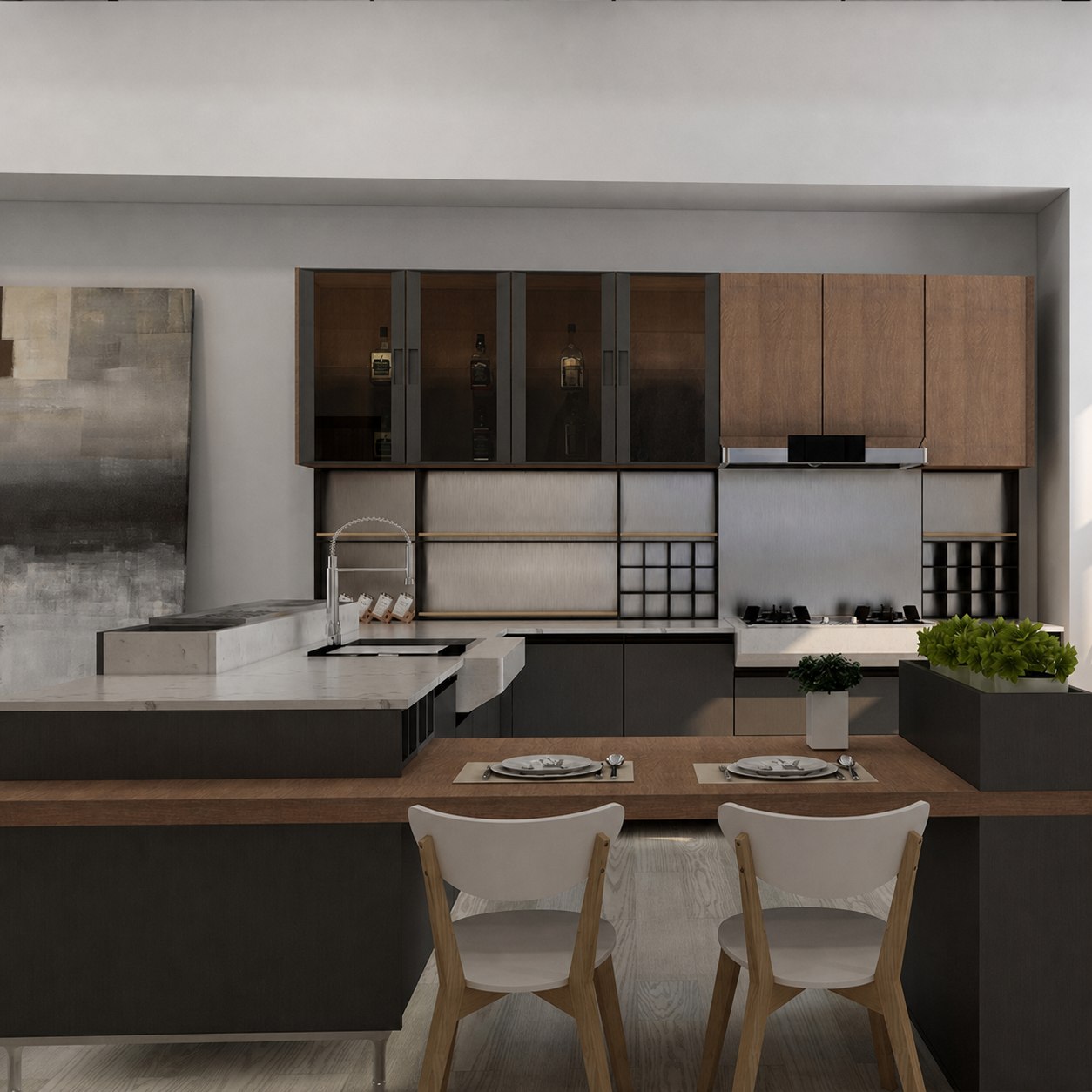 Compact smart modular kitchen with pull-out storage