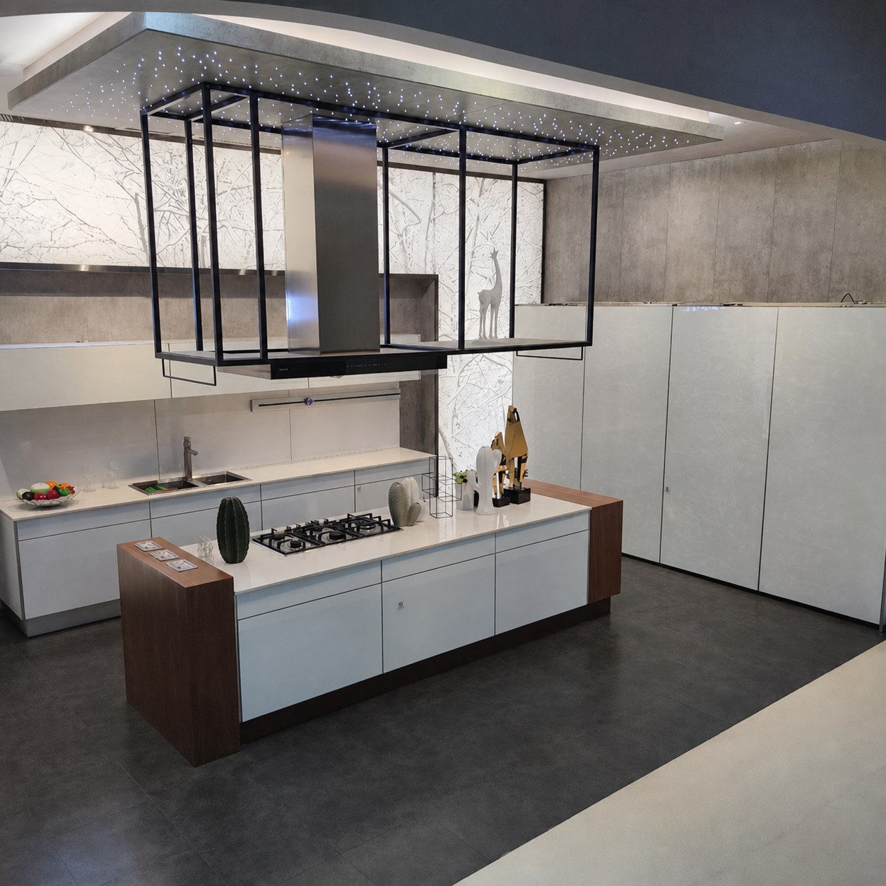 Minimalist glass-front modular kitchen