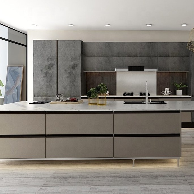 Grey melamine island kitchen cabinets