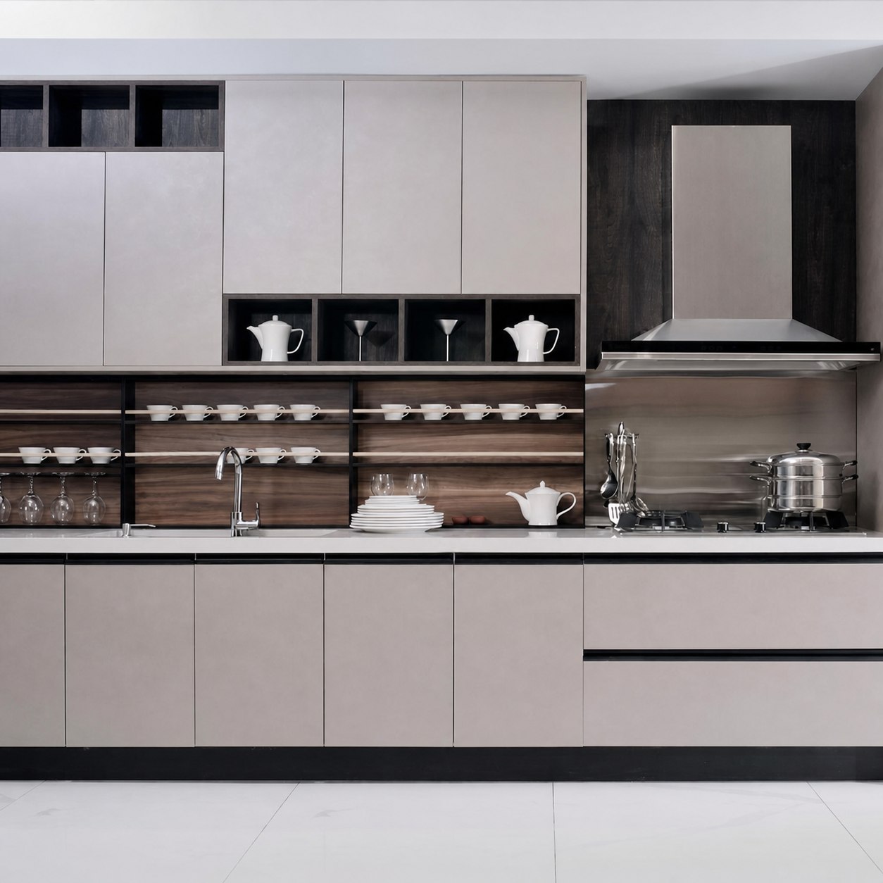 Modern melamine kitchen with integrated storage