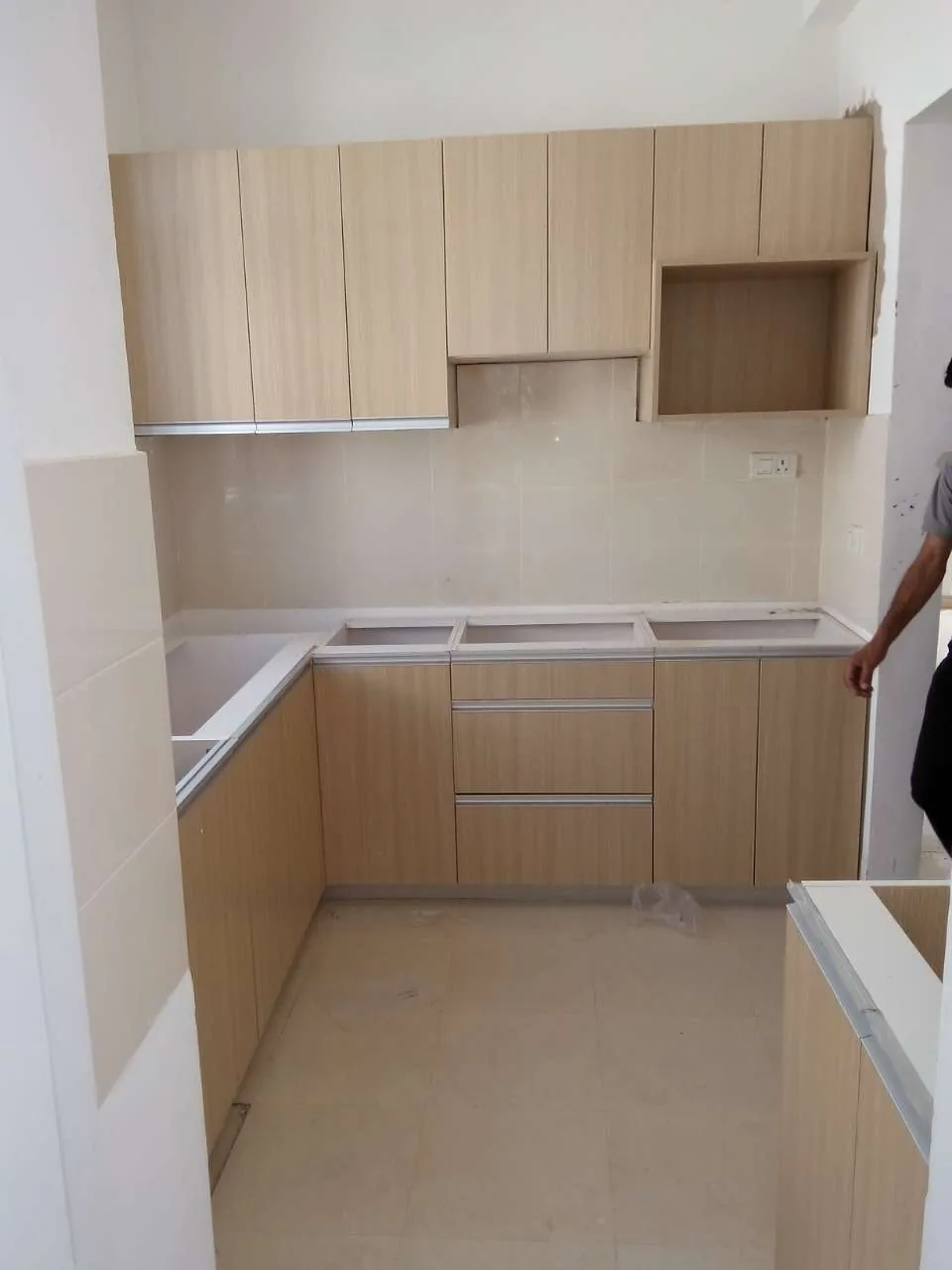Cabinetry installation stage in an India residential project