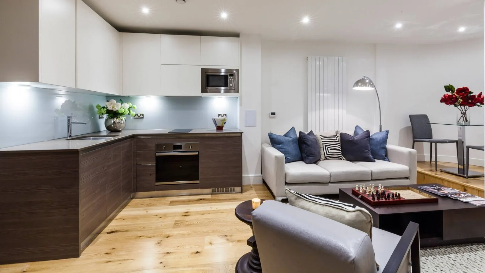 Open-plan kitchen and living area in a London residence
