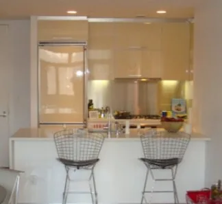 Acrylic kitchen cabinetry in a Long Island City apartment