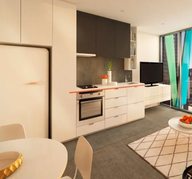 Compact lacquer kitchen in a Melbourne high-rise apartment